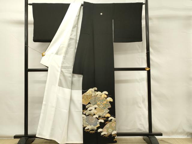 平和屋着物■豪華黒留袖　駒刺繍　地紙鳳凰花文　金彩　正絹　逸品　DABG4511qp