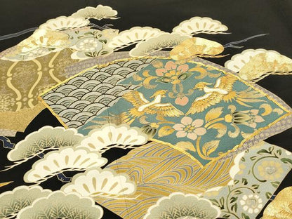 平和屋着物■豪華黒留袖　駒刺繍　地紙鳳凰花文　金彩　正絹　逸品　DABG4511qp