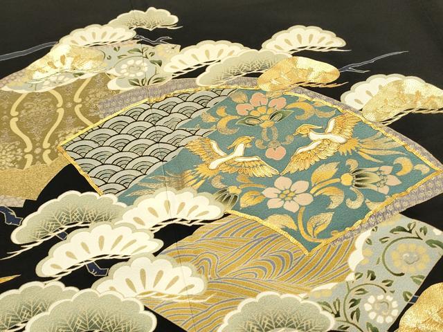平和屋着物■豪華黒留袖　駒刺繍　地紙鳳凰花文　金彩　正絹　逸品　DABG4511qp