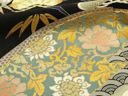 平和屋着物■豪華黒留袖　駒刺繍　地紙鳳凰花文　金彩　正絹　逸品　DABG4511qp