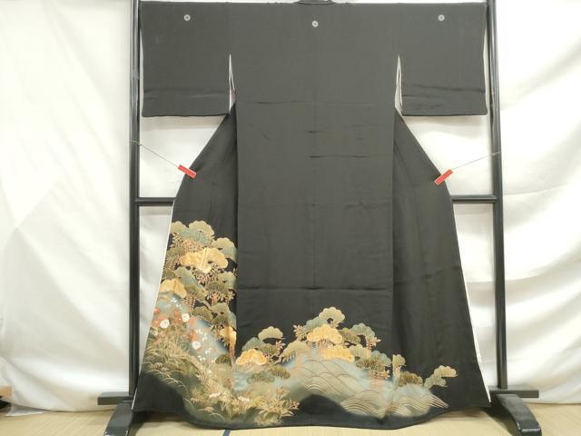 平和屋着物■豪華黒留袖　枝松花文　暈し染め　金彩　正絹　逸品　DABG4537qa