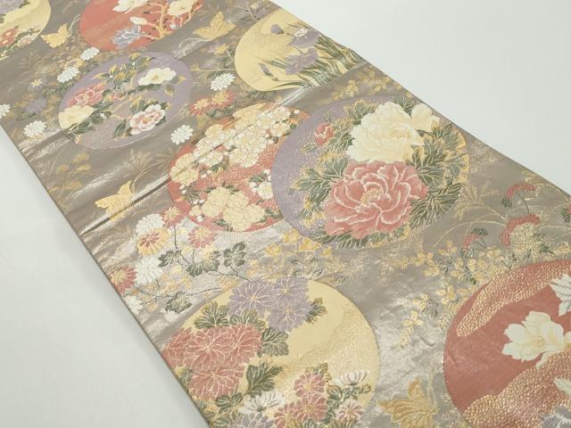 平和屋着物◎六通柄袋帯　彩苑花丸紋　九百織四季百彩　金銀糸　正絹　逸品　DABG4566qa