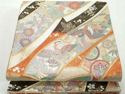 平和屋着物◎九百佐賀錦　六通柄袋帯　鬘帯鳳凰花文　慶長　金銀糸　正絹　逸品　DABG4571qa