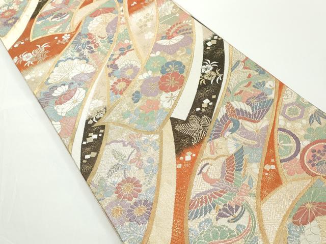 平和屋着物◎九百佐賀錦　六通柄袋帯　鬘帯鳳凰花文　慶長　金銀糸　正絹　逸品　DABG4571qa