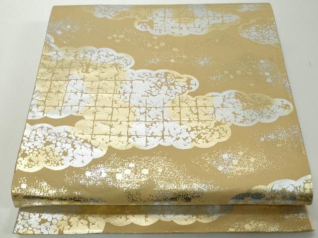 平和屋着物◎六通柄袋帯　霞雲文　金銀彩　三越扱い　正絹　逸品　DABG4591qa