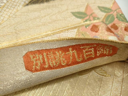 平和屋着物◎佐賀錦　六通柄袋帯　地紙花蝶文　別誂九百錦　能衣　金糸　正絹　逸品　DABG4597qa