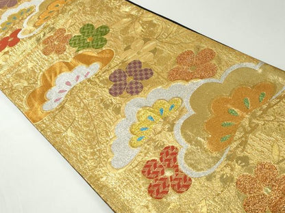平和屋着物◎六通柄袋帯　ふくれ織　花松文　金銀糸　正絹　逸品　DABG4598qa