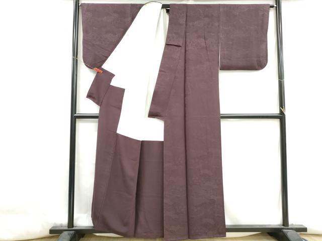 平和屋着物■上質な色無地　雲取り花地紋　紫鳶色　正絹　逸品　DABG4697qa