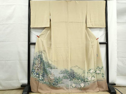 平和屋着物■豪華色留袖　友禅　作家物　風景樹林文　暈し染め　ロング丈　正絹　逸品　DABG4704qa