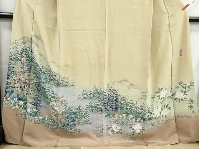平和屋着物■豪華色留袖　友禅　作家物　風景樹林文　暈し染め　ロング丈　正絹　逸品　DABG4704qa