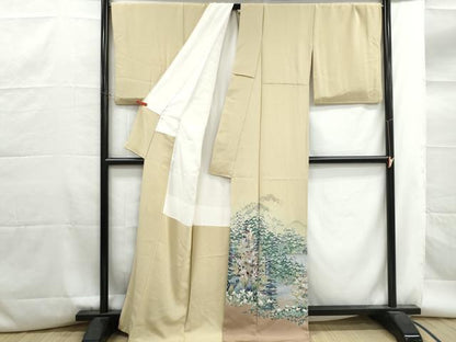 平和屋着物■豪華色留袖　友禅　作家物　風景樹林文　暈し染め　ロング丈　正絹　逸品　DABG4704qa