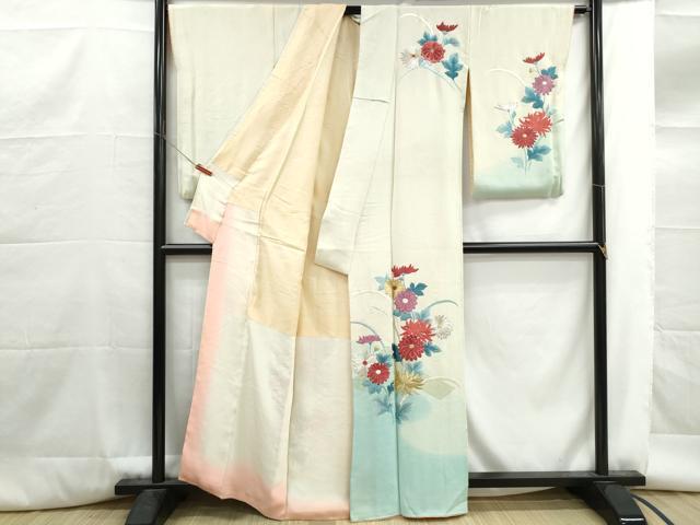 平和屋着物■訪問着　総刺繍　草花文　暈し染め　金銀糸　正絹　逸品　DABG4721qa