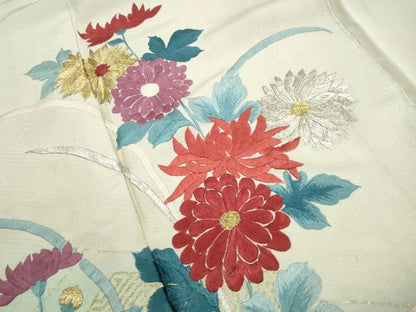 平和屋着物■訪問着　総刺繍　草花文　暈し染め　金銀糸　正絹　逸品　DABG4721qa