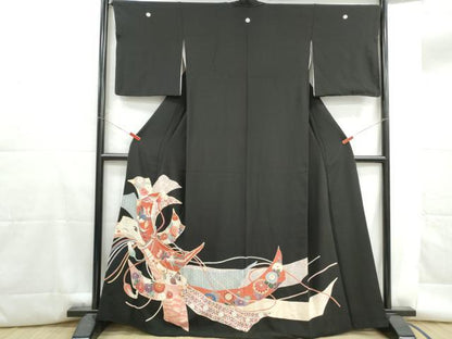 平和屋着物■豪華黒留袖　駒刺繍　束ね熨斗花鳥文　金彩　正絹　逸品　DABG4727qa