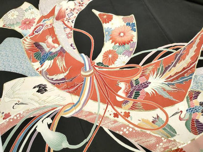 平和屋着物■豪華黒留袖　駒刺繍　束ね熨斗花鳥文　金彩　正絹　逸品　DABG4727qa