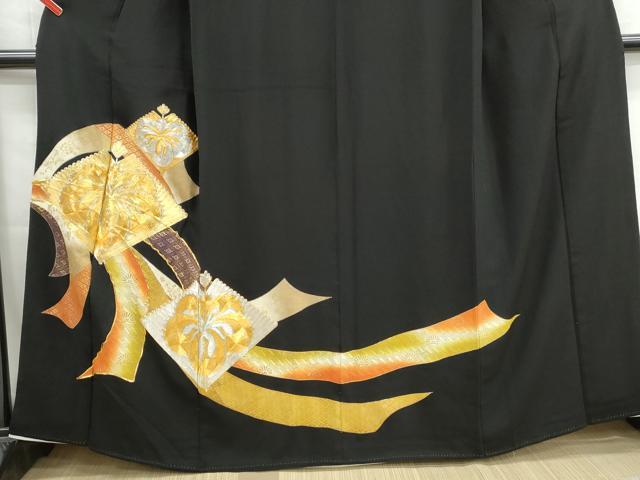 平和屋着物■豪華黒留袖　駒刺繍　花菱文　金彩　正絹　逸品　DABG4728qa