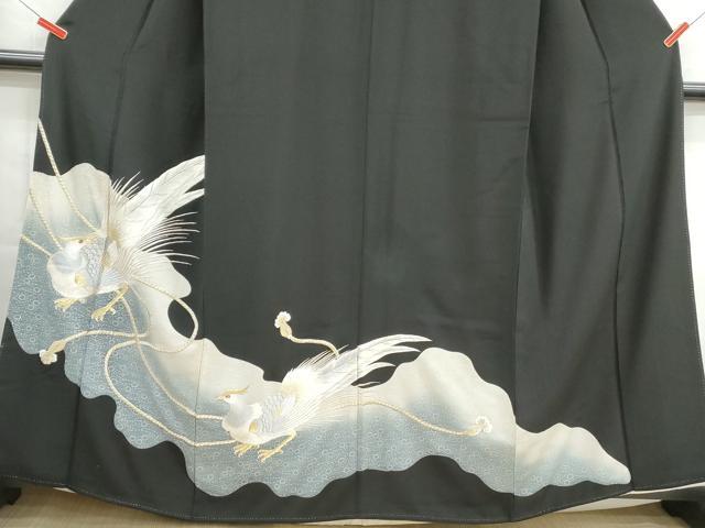 平和屋着物■豪華黒留袖　刺繍　道長花鳥文　金銀糸　正絹　逸品　DABG4729qa