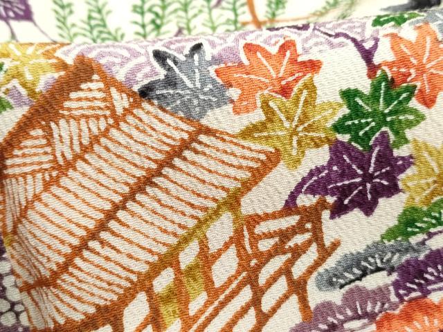 平和屋着物■上質な小紋　型染め　風景花文　松竹梅　鬼しぼ縮緬　正絹　逸品　DABG4734qa
