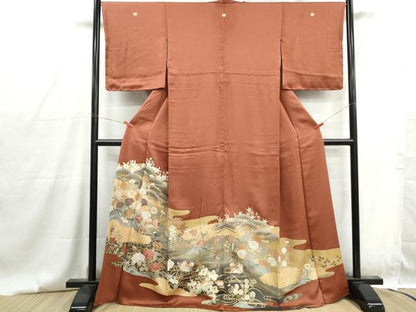 平和屋着物■豪華色留袖　駒刺繍　鴛鴦花松文　金彩　正絹　逸品　DABG4744qa