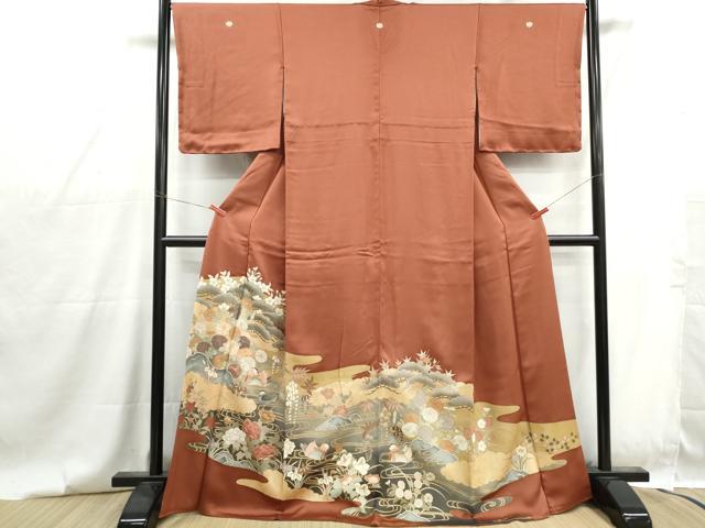 平和屋着物■豪華色留袖　駒刺繍　鴛鴦花松文　金彩　正絹　逸品　DABG4744qa