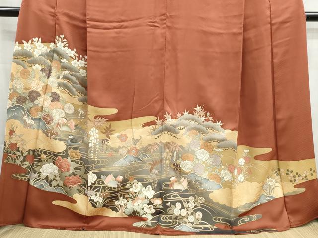 平和屋着物■豪華色留袖　駒刺繍　鴛鴦花松文　金彩　正絹　逸品　DABG4744qa