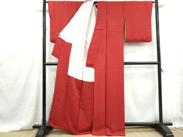 平和屋着物■上質な色無地　菊尽くし地紋　緋色　正絹　逸品　DABG4763qa