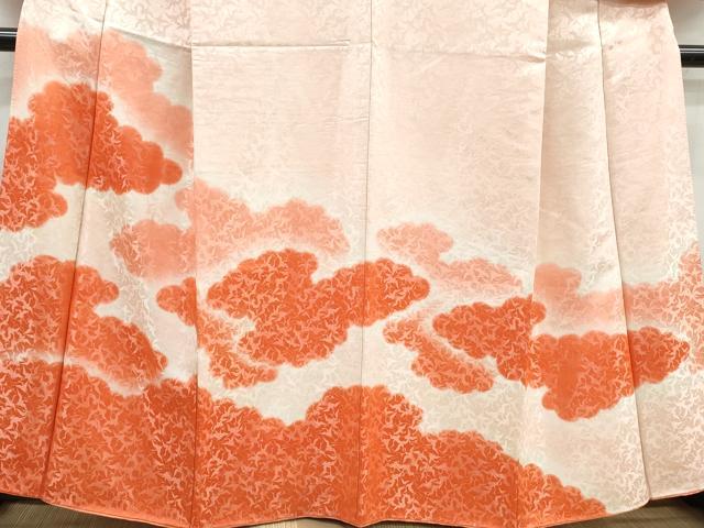 平和屋着物■訪問着　雲取り群れ鶴文　暈し染め　銀通し地　正絹　逸品　DABG4770qa