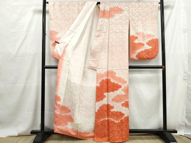 平和屋着物■訪問着　雲取り群れ鶴文　暈し染め　銀通し地　正絹　逸品　DABG4770qa