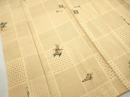 平和屋着物■上質な小紋　器物花文　鬼しぼ縮緬　正絹　逸品　DABG4803qa