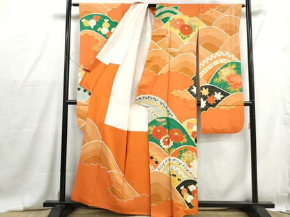 平和屋着物■豪華振袖　駒刺繍　雲重ね花文　金彩　正絹　逸品　DABG4808qa
