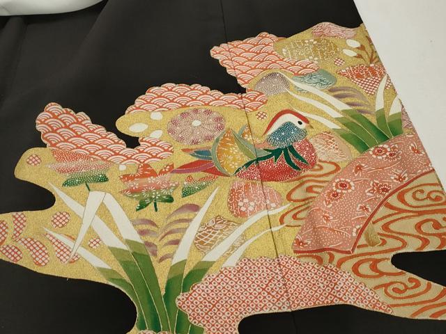 平和屋着物■豪華黒留袖　駒刺繍　流水鴛鴦花文　金彩　正絹　逸品　DABG4815qa