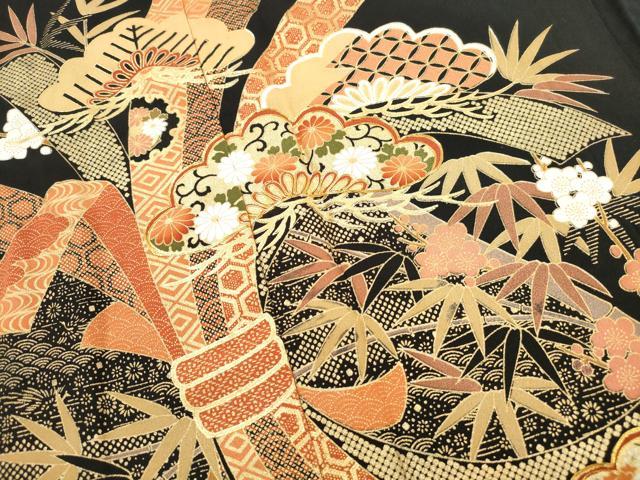 平和屋着物■豪華黒留袖　駒刺繍　束ね熨斗花文　松竹梅　金彩　正絹　逸品　DABG4817qa