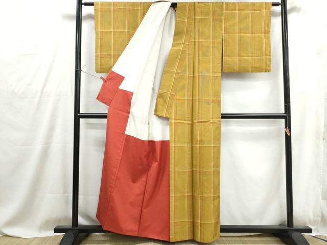 平和屋着物■本場縞大島紬　格子　正絹　逸品　DABG4826qa