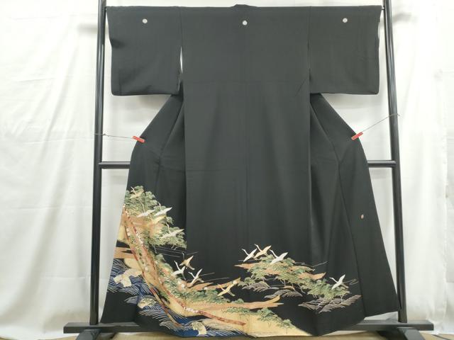 平和屋着物■豪華黒留袖　作家物　駒刺繍　飛鶴立波松文　金彩　正絹　逸品　DABG4827qa