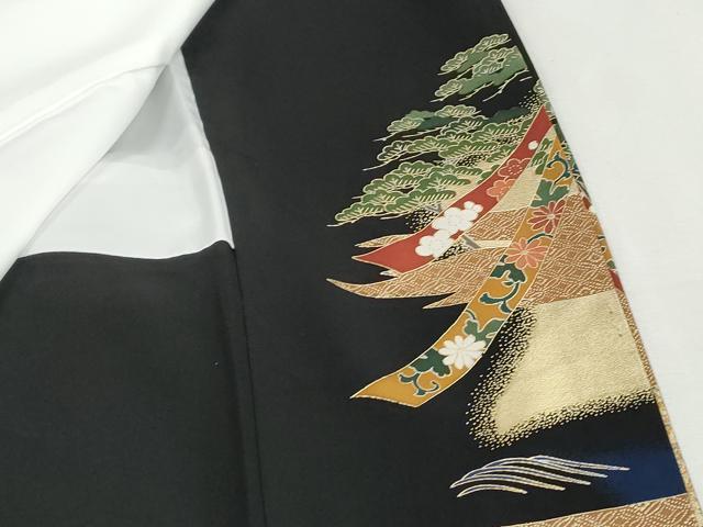 平和屋着物■豪華黒留袖　作家物　駒刺繍　飛鶴立波松文　金彩　正絹　逸品　DABG4827qa