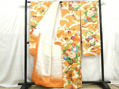 平和屋着物■豪華振袖　駒刺繍　花車文　金彩　正絹　逸品　DABG4829qa
