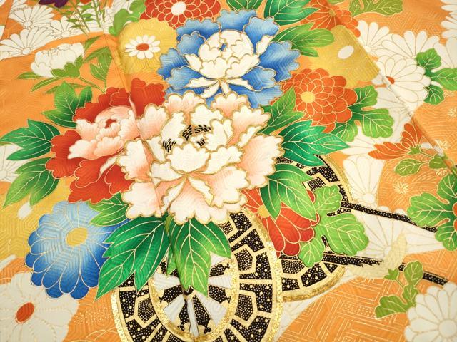 平和屋着物■豪華振袖　駒刺繍　花車文　金彩　正絹　逸品　DABG4829qa
