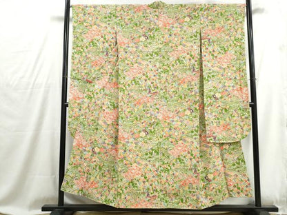 平和屋着物■豪華振袖　型染　飛鶴花文　松竹梅　鬼しぼ縮緬　正絹　逸品　DABG4830qa