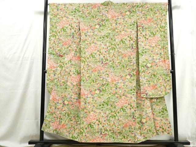 平和屋着物■豪華振袖　型染　飛鶴花文　松竹梅　鬼しぼ縮緬　正絹　逸品　DABG4830qa