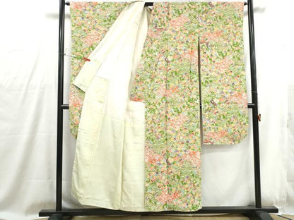 平和屋着物■豪華振袖　型染　飛鶴花文　松竹梅　鬼しぼ縮緬　正絹　逸品　DABG4830qa