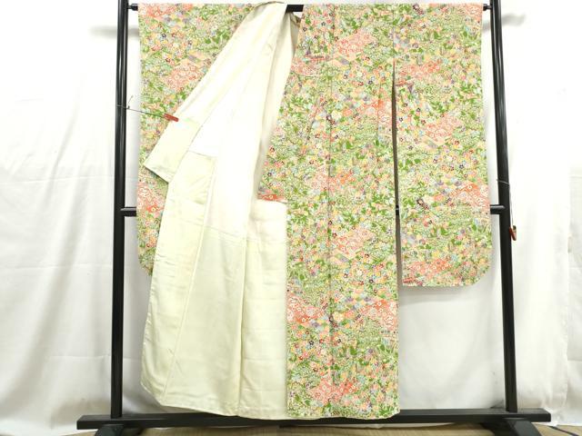 平和屋着物■豪華振袖　型染　飛鶴花文　松竹梅　鬼しぼ縮緬　正絹　逸品　DABG4830qa