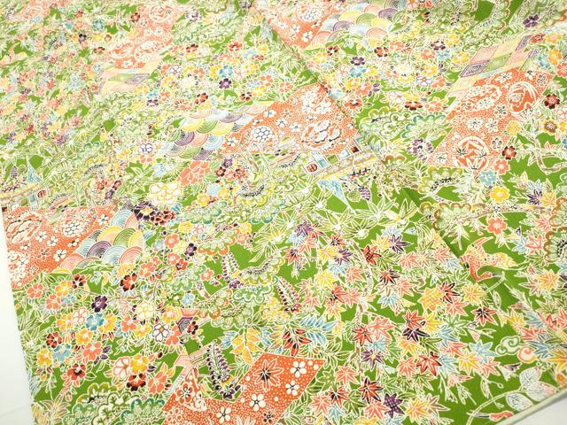 平和屋着物■豪華振袖　型染　飛鶴花文　松竹梅　鬼しぼ縮緬　正絹　逸品　DABG4830qa