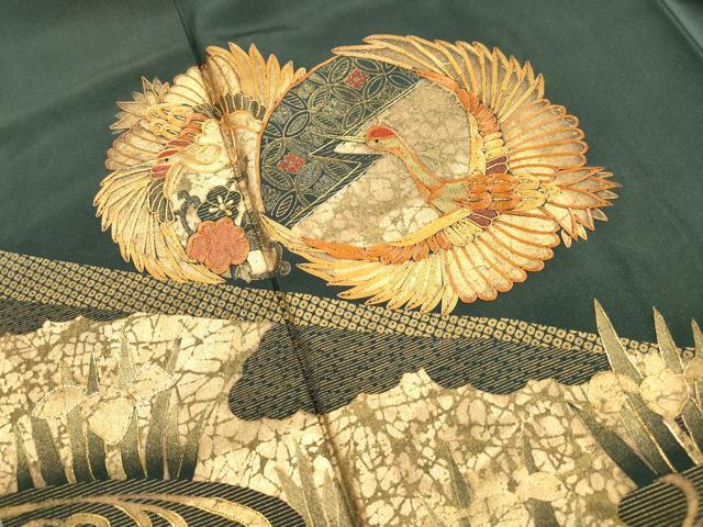 平和屋着物■中国三大刺繍　スワトウ刺繍　汕頭刺繍　相良刺繍　駒刺繍　色留袖　流水飛鶴花文　金彩　正絹　逸品　DABG4837qa