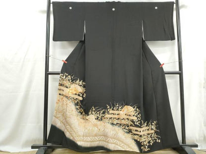 平和屋着物■豪華黒留袖　駒刺繍　宝尽くし　扇面花文　暈し染め　金彩　正絹　逸品　DABG4838qa