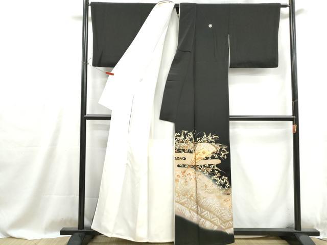 平和屋着物■豪華黒留袖　駒刺繍　宝尽くし　扇面花文　暈し染め　金彩　正絹　逸品　DABG4838qa