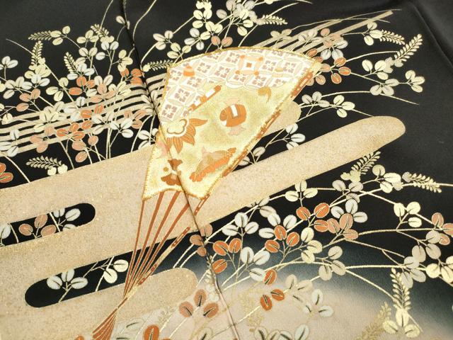 平和屋着物■豪華黒留袖　駒刺繍　宝尽くし　扇面花文　暈し染め　金彩　正絹　逸品　DABG4838qa