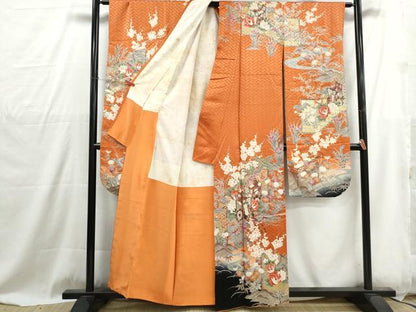平和屋着物■豪華振袖　駒刺繍　御所車孔雀花文　暈し染め　金彩　正絹　逸品　DABG4864qa