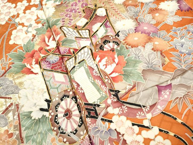 平和屋着物■豪華振袖　駒刺繍　御所車孔雀花文　暈し染め　金彩　正絹　逸品　DABG4864qa
