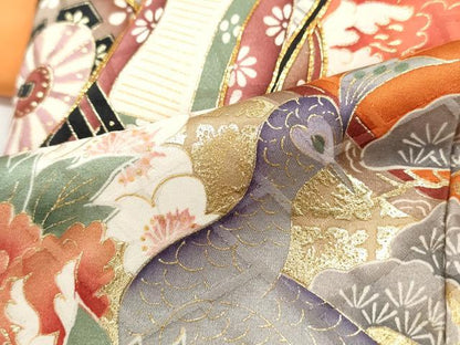 平和屋着物■豪華振袖　駒刺繍　御所車孔雀花文　暈し染め　金彩　正絹　逸品　DABG4864qa