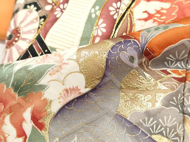 平和屋着物■豪華振袖　駒刺繍　御所車孔雀花文　暈し染め　金彩　正絹　逸品　DABG4864qa